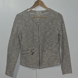 Lou & Grey Gold Coast Moto Zip Knit Jacket Metallic Tweed Women S Small